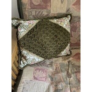 Mid Century Pillow Pleated Velvet Granny Core 16x20” Gold Floral Victorian EUC